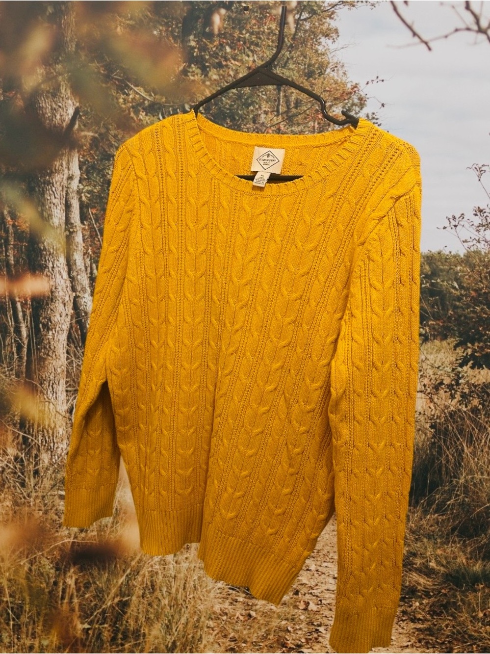 St. John's Bay Mustard Cable Knit Crewneck Sweater